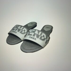Fendi Grey and Light Grey Logo Slide Sandals